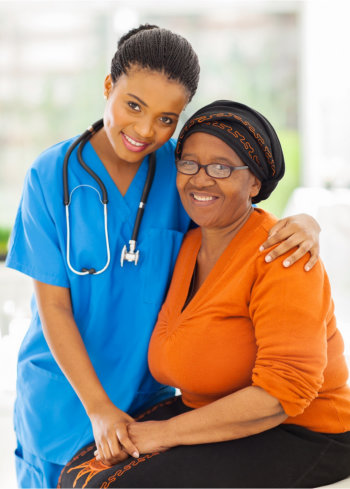 Caring nurse with patient